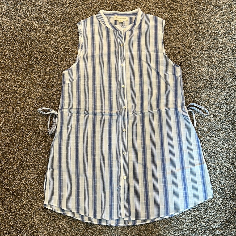 Coverstitched Striped Cotton Cinch Waist Top NWT